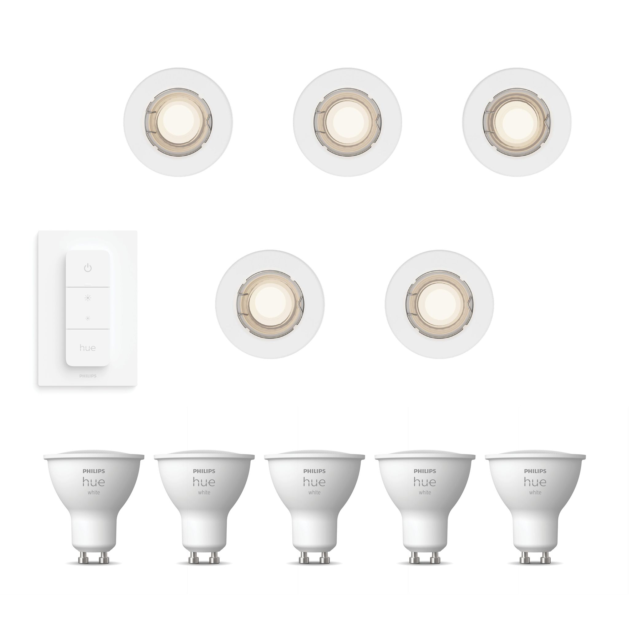 Philips Hue Peridot Set Mit 5 Nicht Schwenkbaren Einbaustrahler Gu10 (weiß) Warmweißes Licht - Inkl. Dimmschalter - White