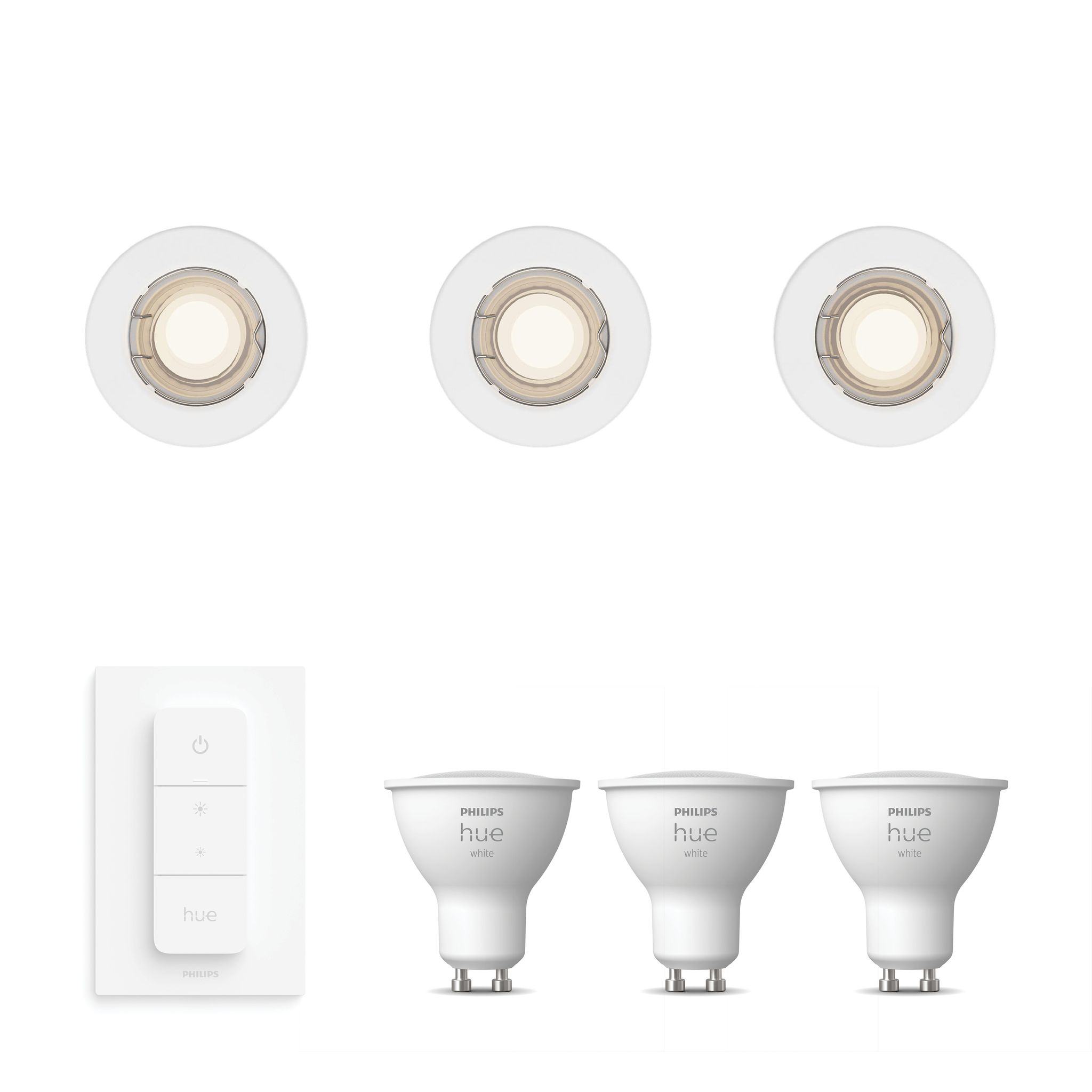 Philips Hue Peridot Set Mit 3 Nicht Schwenkbaren Einbaustrahler Gu10 (weiß) Warmweißes Licht - Inkl. Dimmschalter - White