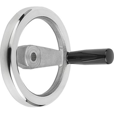 2-SPEICHENHANDRAD D1=125 PASSBOHRUNG D2=14H7, ALUMINIUM, KOMP:DUROPLAST, GRIFF DREHBAR