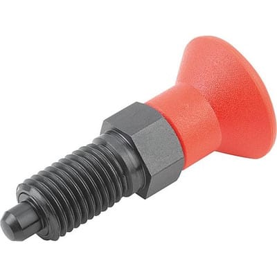 ARRETIERBOLZEN GR.4 D1=M20X1,5, D=12, FORM:A O.RASTNUT, O.KONTERMUTTER, STAHL GEHÄRTET, KOMP:THERMOPLAST ROT RAL3020