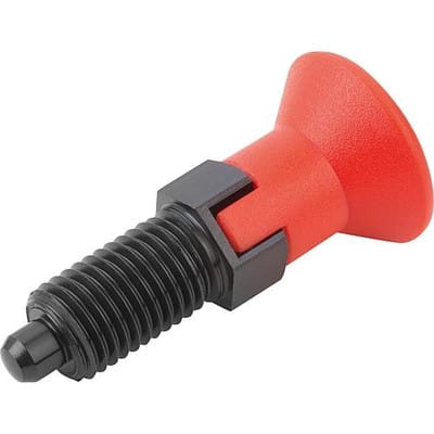 ARRETIERBOLZEN GR.0 D1=M08X1, D=4, FORM:C M.RASTNUT, O.KONTERMUTTER, STAHL GEHÄRTET, KOMP:THERMOPLAST ROT RAL3020