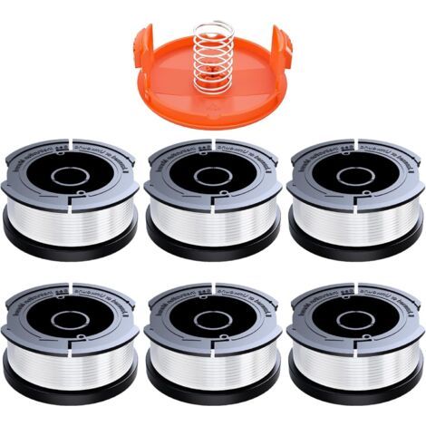 6-teiliges Trimmerfaden-spulenset, Kompatibel Mit Black & Decker, Ø 1,65 Mm, Mit 10 M Trimmerfaden, Enthält 6 Ersatztrimmerfäden, 1 Ersatzspulenabdeckung Und 1 Ersatzfeder.