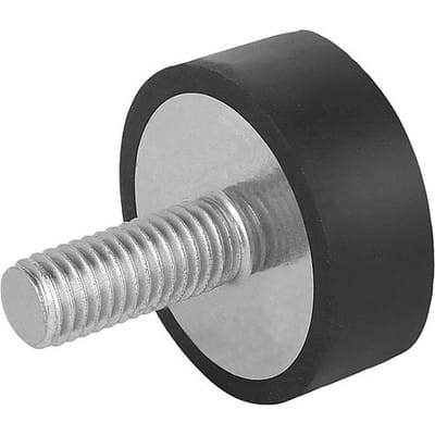 GUMMIPUFFER TYP D AUSSENGEWINDE M10X28, D=60, H=40, STAHL, KOMP:ELAST. NATURKAUTSCHUK SHORE 55A SCHWARZ