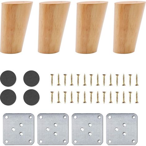 4er-set 10 Cm (abgewinkelte) Möbelbeine Aus Holz, Ersatzbeine Für Sofas, Couchtische, Betten, Kleiderschränke, Bänke, Tv-ständer, Garderoben, Inklusive Zubehör