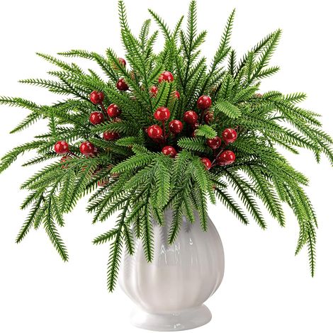 Künstliche Grüne Weihnachtszweige, 35 Nadeln, 35 Cm, 10 Rote Beeren, 22,6 Cm, Diy-weihnachtsdekoration