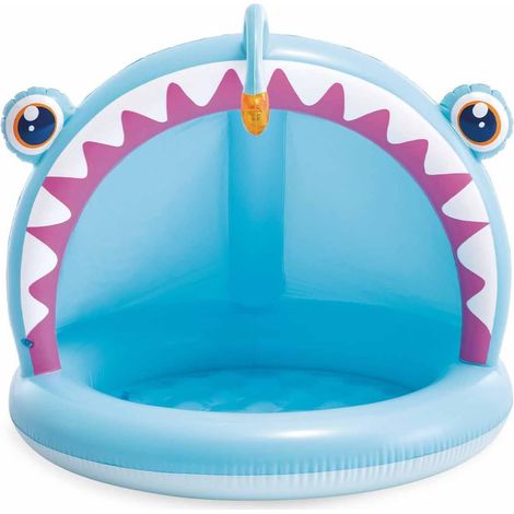 Aufblasbares Blaues Kinderbecken (127 X 102 X 86 Cm) Mit Sonnenschirm Und 3d-tiefseefisch-design, Geeignet Für Kinder Von 1 Bis 3 Jahren