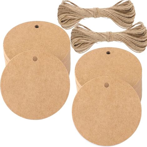 (braun) 100 Stück Kraftpapier-geschenkanhänger – Runde 5,5 X 5,5 Cm Kraftpapier-anhänger Mit Schnur Für Hochzeiten, Weihnachten, Volkstrauertag Und Kommunion
