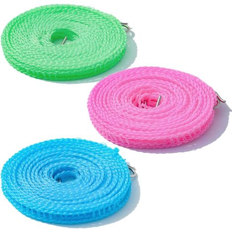 Set Mit 3 Windfesten, Rutschfesten Und Tragbaren Wäscheleinen, 5 M Lang, Mit Haken, Für Garten, Camping, Reisen, Urlaub Und Wohnmobil