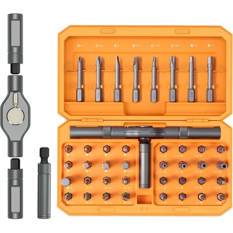 Set (16,5 X 93,5 Cm) Orangefarbener Präzisions-magnetschraubendreher Mit 42 Bits, 40 Bits Und Abnehmbarem T-förmigem Ratschengriff