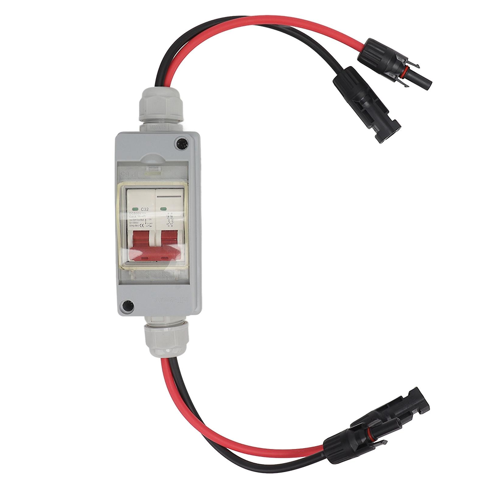 Sicherungsschalter Mcb 2p Dc 500v 32a Mit Wasserdichtem Verteilerkasten (ip65) Inklusive Kabel Und Pv-anschluss (massiv).