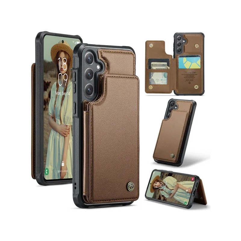 Caseme Stoßfeste Hülle Mit Kartenhalter Und Ständer Für 4 Fächer, Kompatibel Mit Samsung S25 Plus, Braun