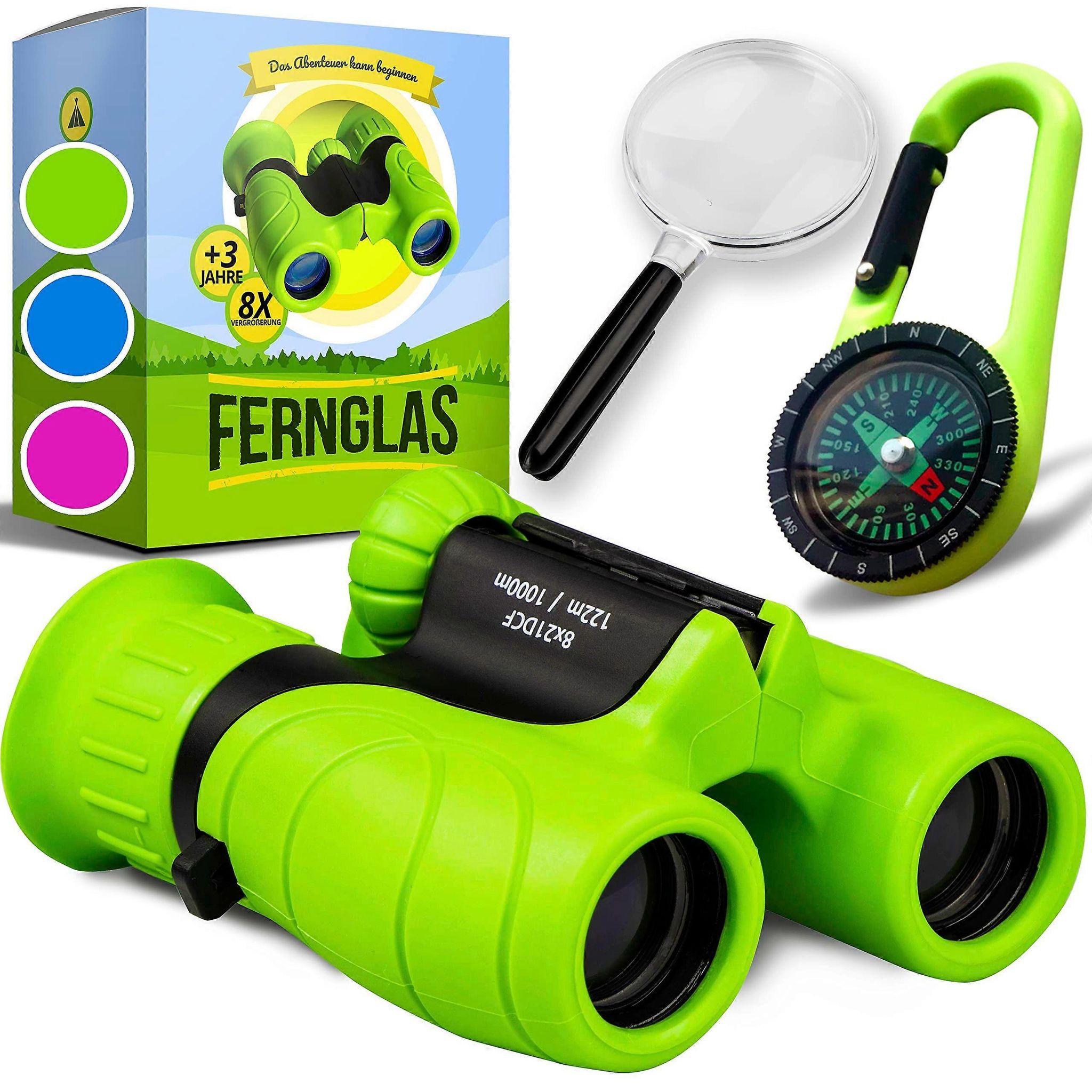 Kinderfernglas Mit Hoher Vergrößerung (8 X 21), Komplettset Mit Lupe Und Kompass