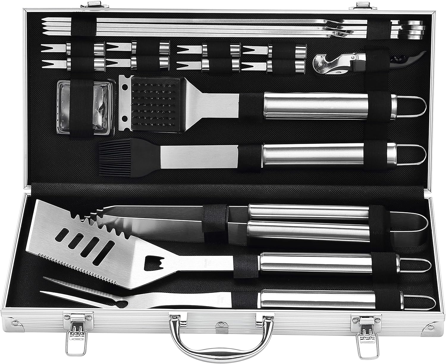 Robustes Grillbesteck-set, Extra Dicker Edelstahlspatel, Grillzange. Komplettes Grillzubehör-set Im Aluminium-aufbewahrungskoffer.