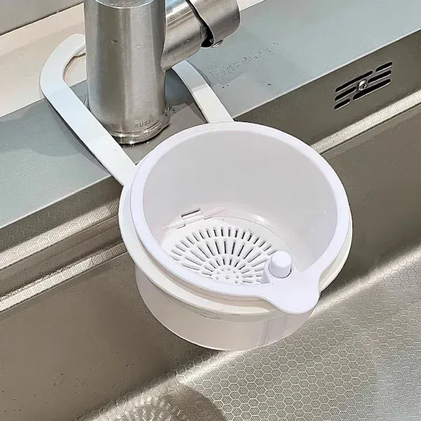 Küchenablaufsieb, Kompatibel Mit Wasserhahn – Multifunktionales Abflusssieb Für Speisereste – Kippbar Mit Druckmechanismus – Weiß