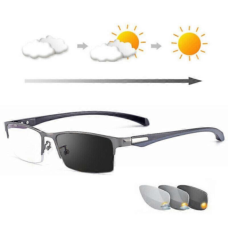 Photochrome, Progressive Gleitsicht-lesebrille Aus Metall Mit Kompatibler Blaulichtfilter-lupenbrille