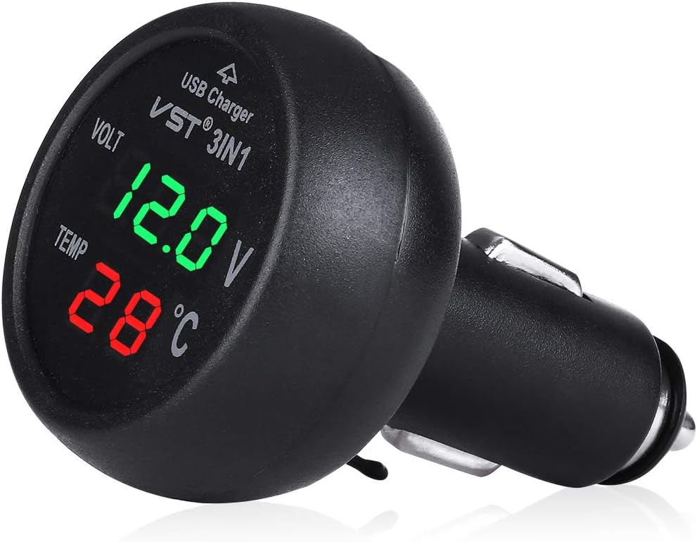 12-24v Kfz-ladebuchse Mit Usb-anschluss/voltmeter/thermometer, Kompatibel Mit Autos (grün + Rot)