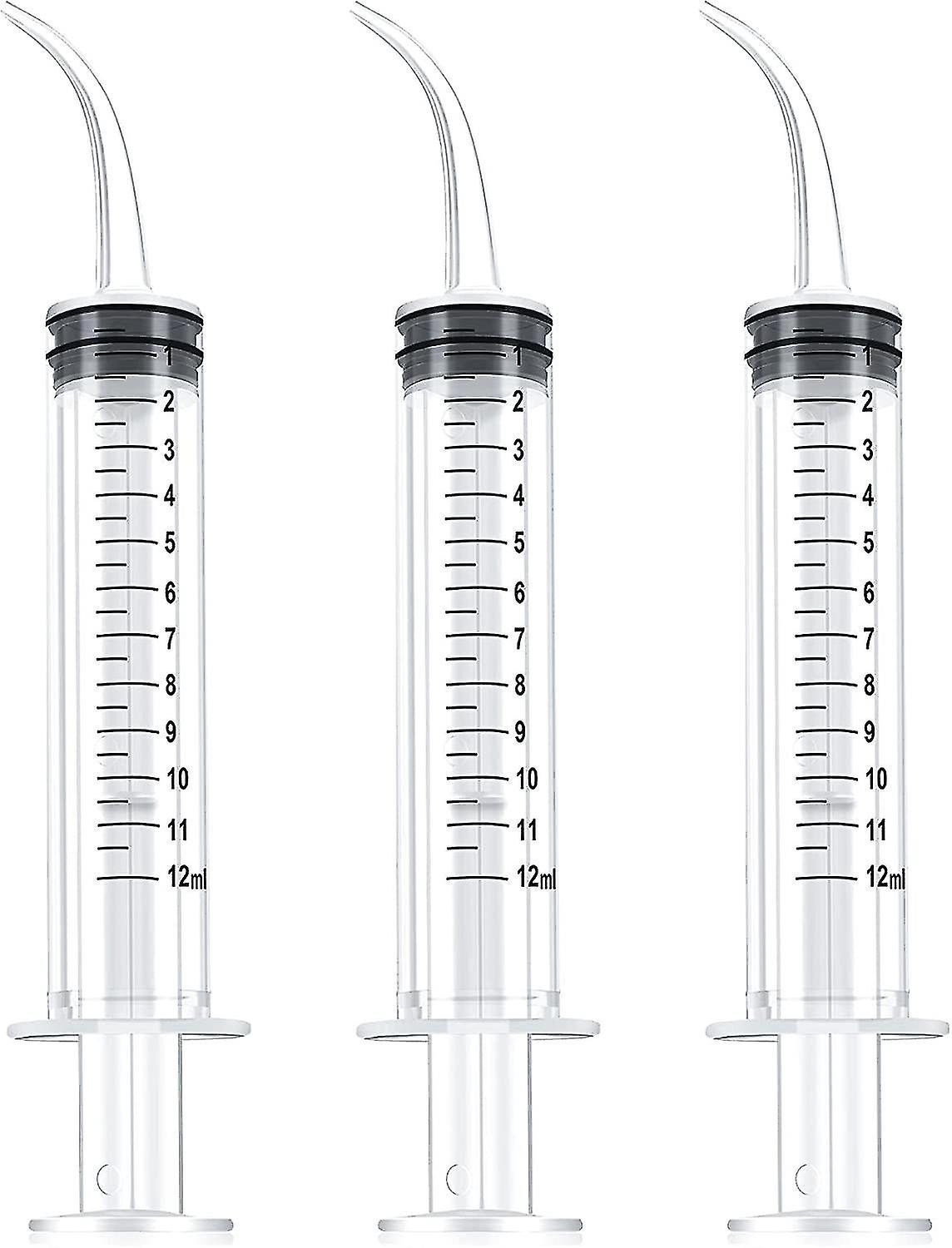 Zahnspülspritze 12ml, Einwegspritze Mit Graduierung, Mundspülspritze Mit Gebogener Spitze Zur Zahnreinigung (3 Stück)
