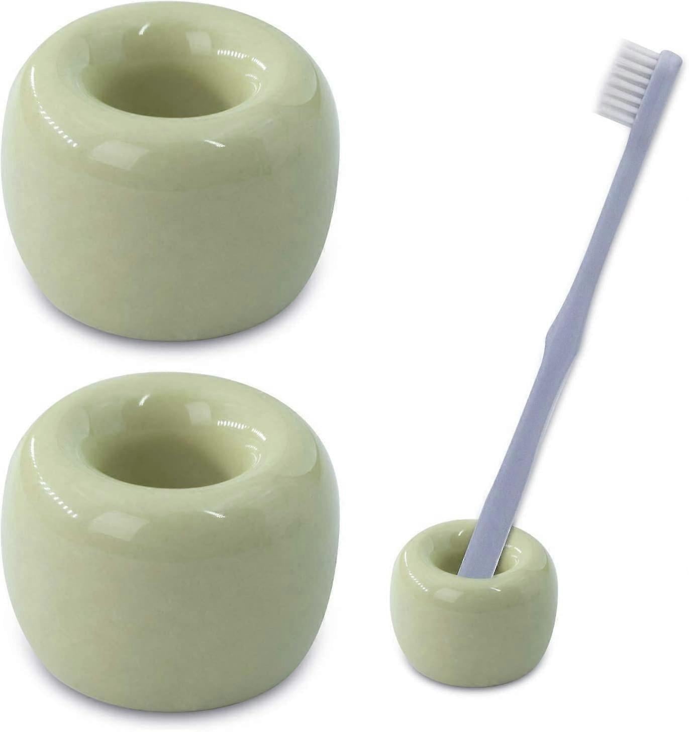 2er-pack Mini-zahnbürstenhalter Aus Keramik Von Artesanais Für Badezimmerablagen, Dunkelgrün Von Aquaforge
