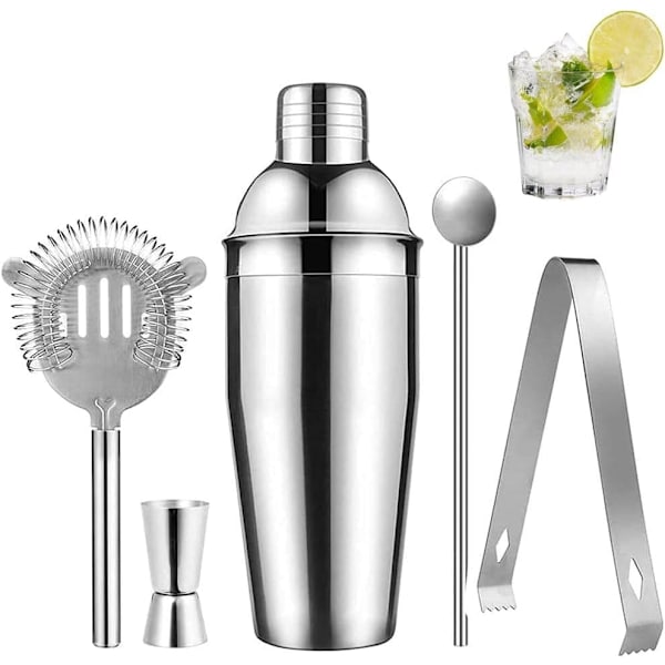 Cocktailshaker-set – Edelstahl, Silber, 5-teilig
