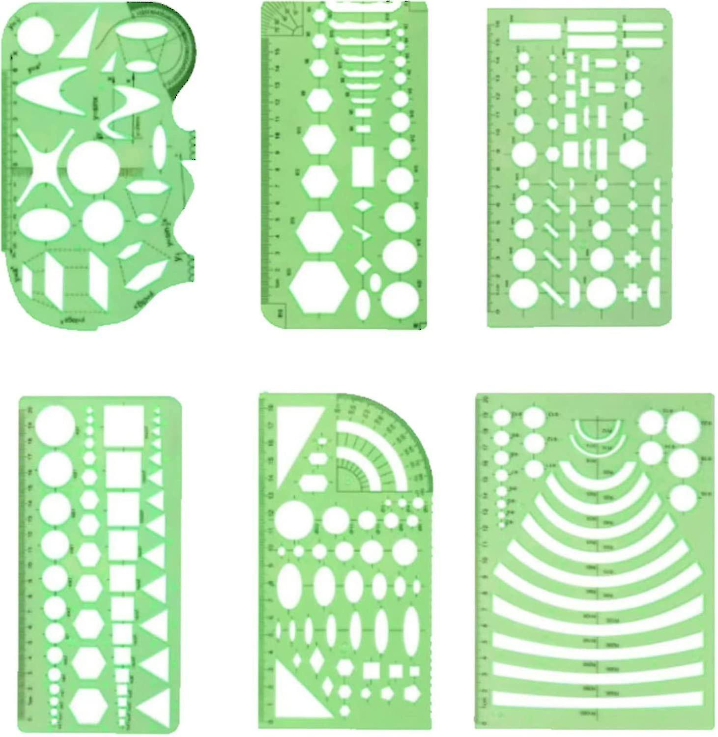 6 Geometrische Zeichenvorlagen, Grüne Geometrische Vorlagen, Lineal, Geometrische Formen, Kunststoffvorlagen Mit Kreisen, Kreis- Und Ovalvorlagen, Kompatibel Mit Bürobedarf