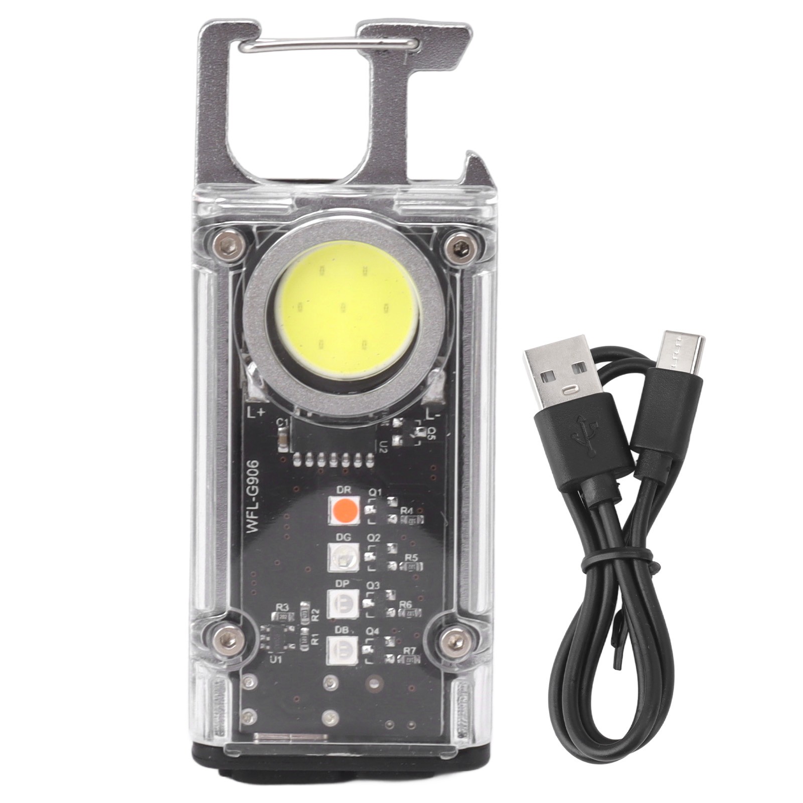 800 Lumen Cob-arbeitsleuchte Mit Schlüsselanhänger, Wiederaufladbare Mini-led-taschenlampe, Flaschenöffner, Signalleuchte, Silber