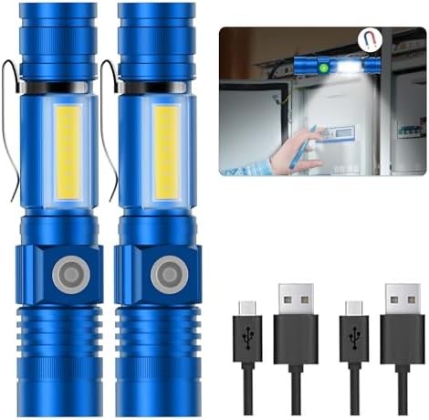 Wiederaufladbare Led-taschenlampe Mit Magnetfuß, Cob-seitenlicht, 1200 Lumen, Wasserdicht, Zoombar, 4 Leuchtmodi, Blau, Geeignet Für Camping Und Notfälle