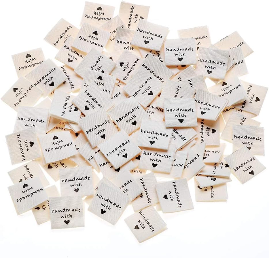 100 Beige Stoffetiketten, Handgefertigte Bekleidungsetiketten, Textiletiketten