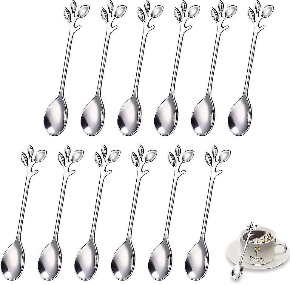 12-teiliges Kaffeelöffel-set Aus Edelstahl, Dessertlöffel, Blattförmiges Kaffeegeschenk