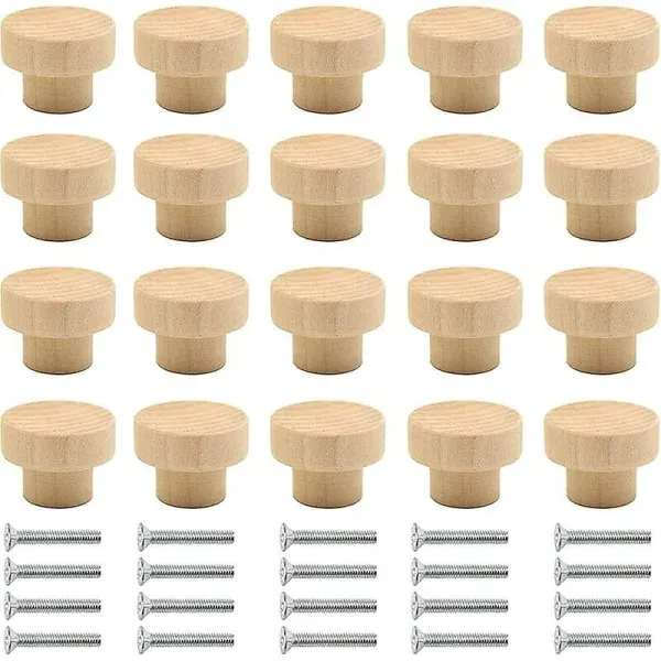 20 Stück Holzknöpfe – Runde, Naturbelassene Holzknöpfe – Passend Für Schränke, Schubladen Und Kommoden