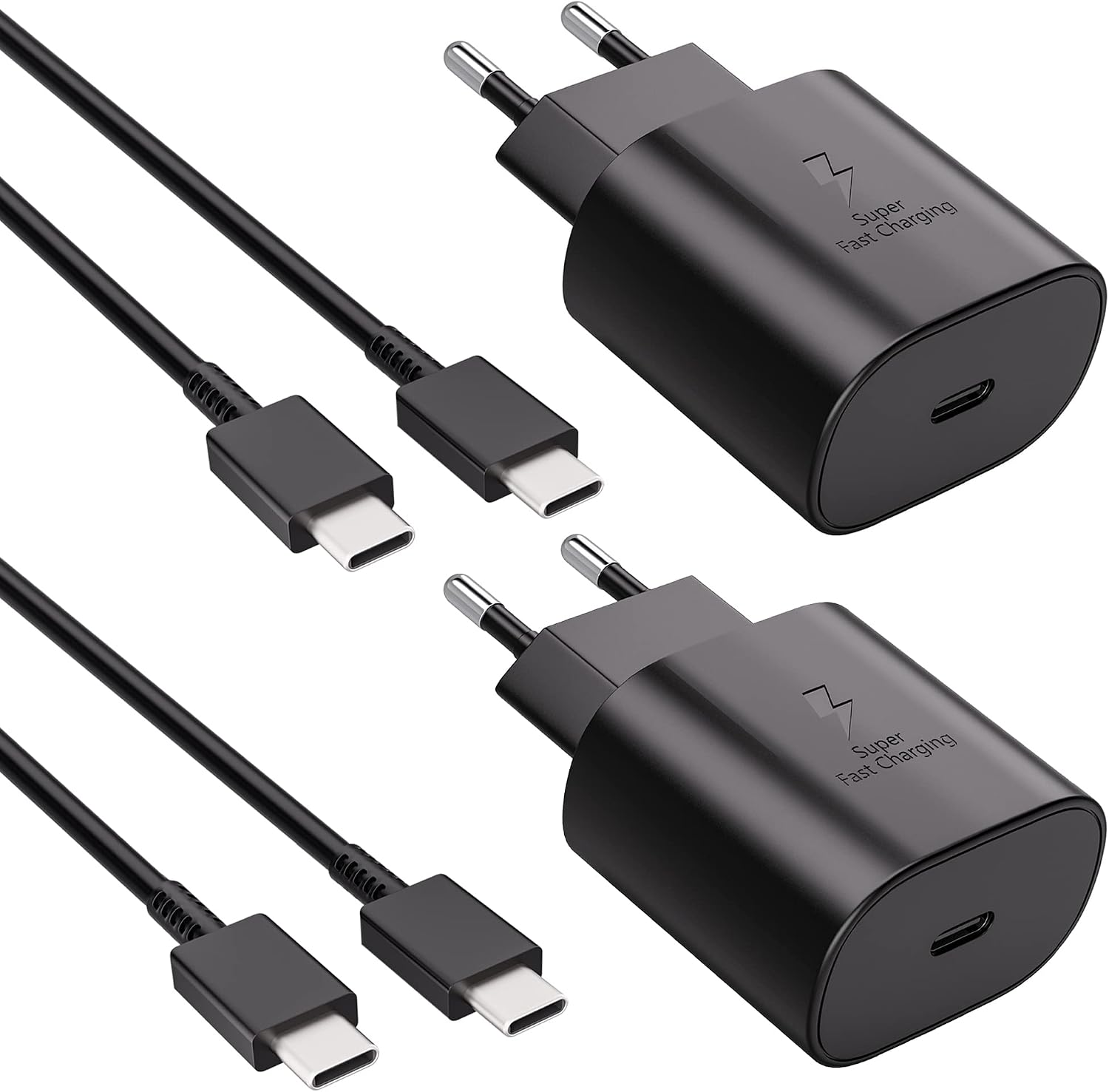 (2 Stück) Usb-ladegerät 25w 3a Und 1m Usb-c-kabel, Kompatibel Mit Samsung S23/s22/s20/a53