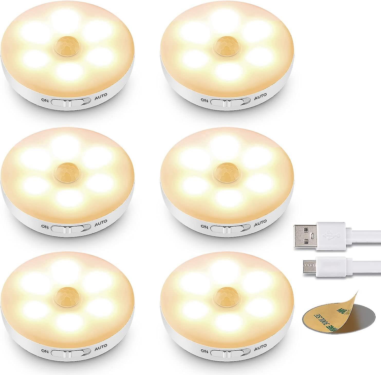 6er-pack Led-leuchten Mit Bewegungsmelder, Led-leuchten Mit Akku, Innenbeleuchtung Mit Selbstklebendem Magnetstreifen Zur Beleuchtung Von Schränken, Treppen Usw.
