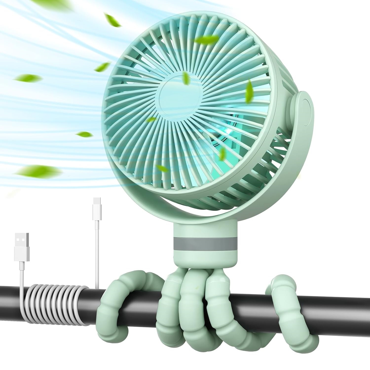 Tragbarer Kinderwagenventilator, 8000 Mah, 27 Stunden Akkulaufzeit, Abnehmbarer Ventilator, 4 Geschwindigkeitsstufen, 360°-drehung, Usb-aufladbar