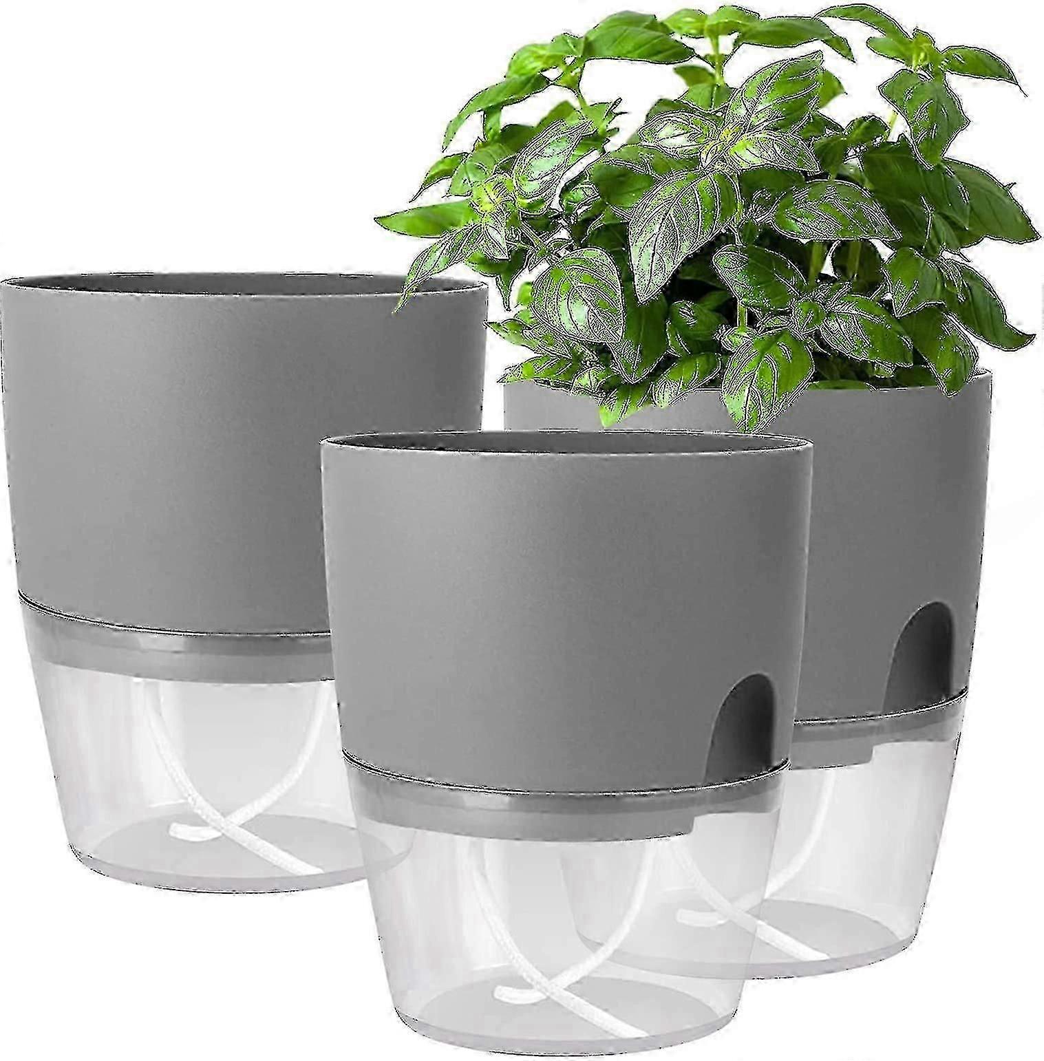 Blumentopf-set, Geeignet Für Küche Und Fensterbank, Selbstbewässerndes 3er-set Kräutergärten, Geeignet Für Die Küche, 18,2 X 11 X 15,3 Cm, Grau, Xi
