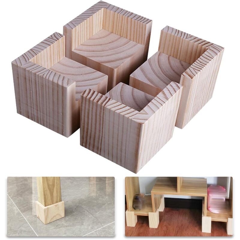 4er-pack Möbellifte Aus Holz, Möbellifte, Schreibtisch- Und Bettlifte. Geeignet Zum Anheben Von Möbeln Bis Zu Schreibtisch-, Tisch- Und Betthöhe (5x5x5 Cm).