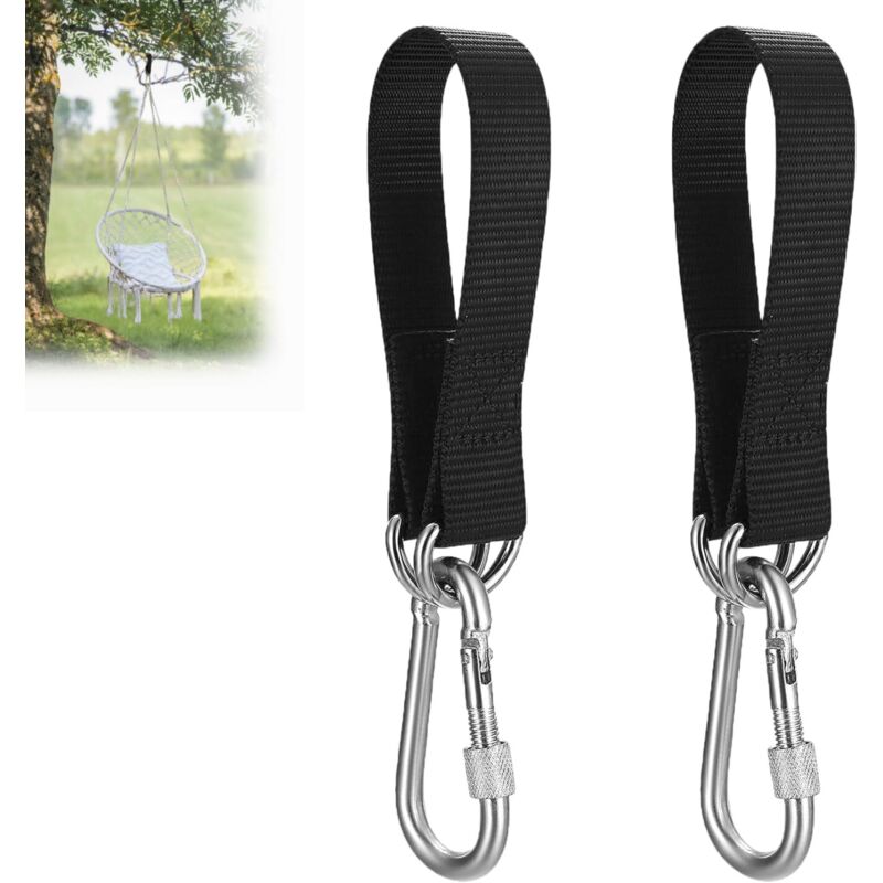 Set Mit 2 Reißfesten Nylonbändern Für Hängematten, Schaukeln, Hängesessel Und Indoor-schaukeln. 30 Cm. Schaukelaufhängung Mit Dicken, Schwarzen D-ringen.