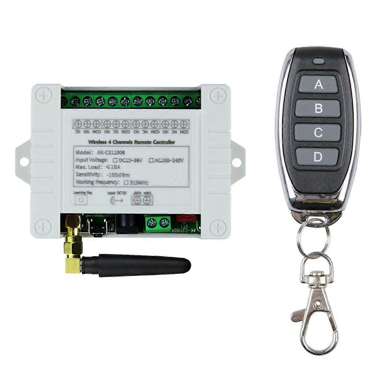 Dc 12v 24v 36v 10a 433mhz 4-kanal-funkrelais Mit Rf-fernbedienung, Kompatibel Mit Schalterempfänger + 4-kanal-sender, 1 Empfänger, 1 Fernbedienung