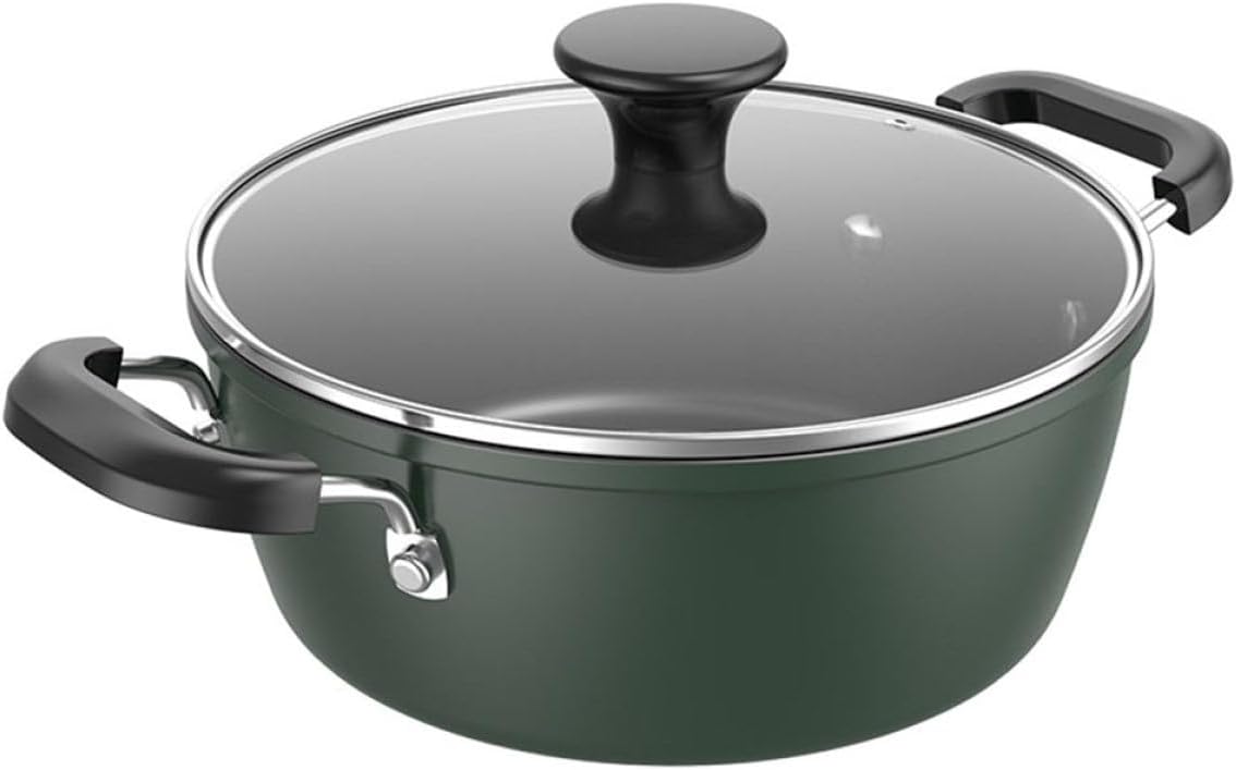 Antihaftbeschichteter Suppentopf Aus Gusseisen Mit Deckel, 22 Cm, Doppelgriff, Grün, Für Die Heimische Küche