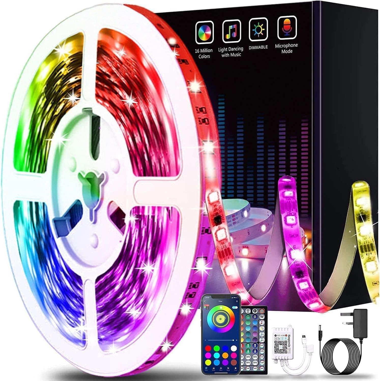 10 M Led-streifen Mit Bluetooth-smart-app-steuerung, Musiksynchronisation, Farbwechsel, Rgb-led-streifen Mit Fernbedienung
