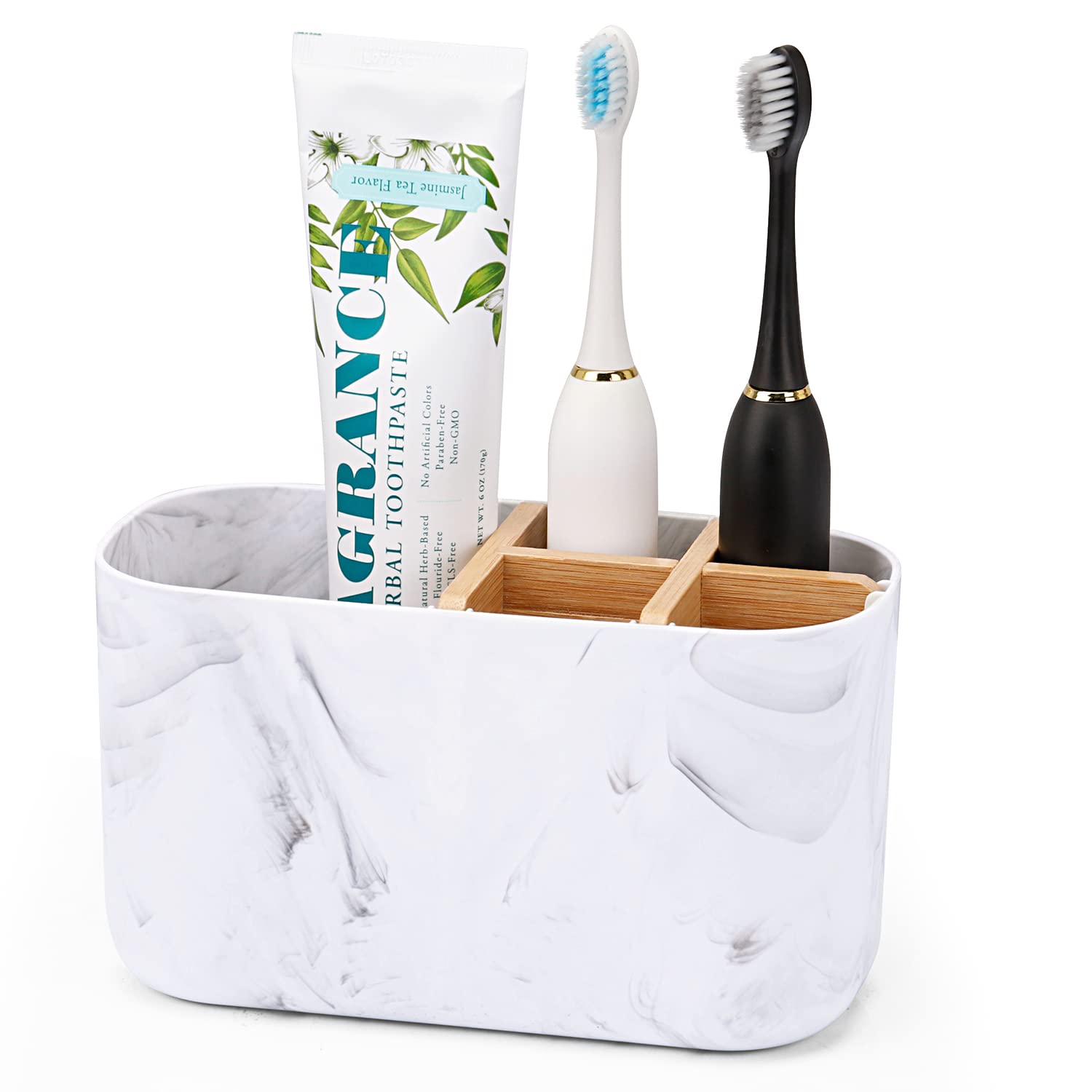 Zahnbürstenhalter Kompatibel Mit Dem Badezimmer, Bambus-zahnbürstenhalter Mit 5 Fächern, Elektrischer Zahnbürstenhalter Kompatibel Mit Kindern Und Zahnpastahalter, Marmor-zahnbürstenhalter Kompatibel.