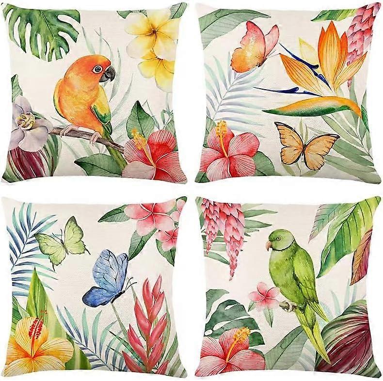 Frühlingskissenbezüge, 4er-set, Sommerliche Dekokissenbezüge Im Landhausstil