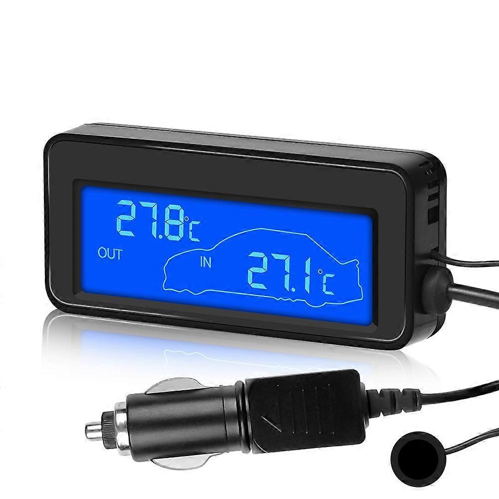 Auto-innen-/außenthermometer Mit Sensor, Mini-lcd-digitalanzeige, 12-v-digitalthermometer, Praktische Blaue Hintergrundbeleuchtung