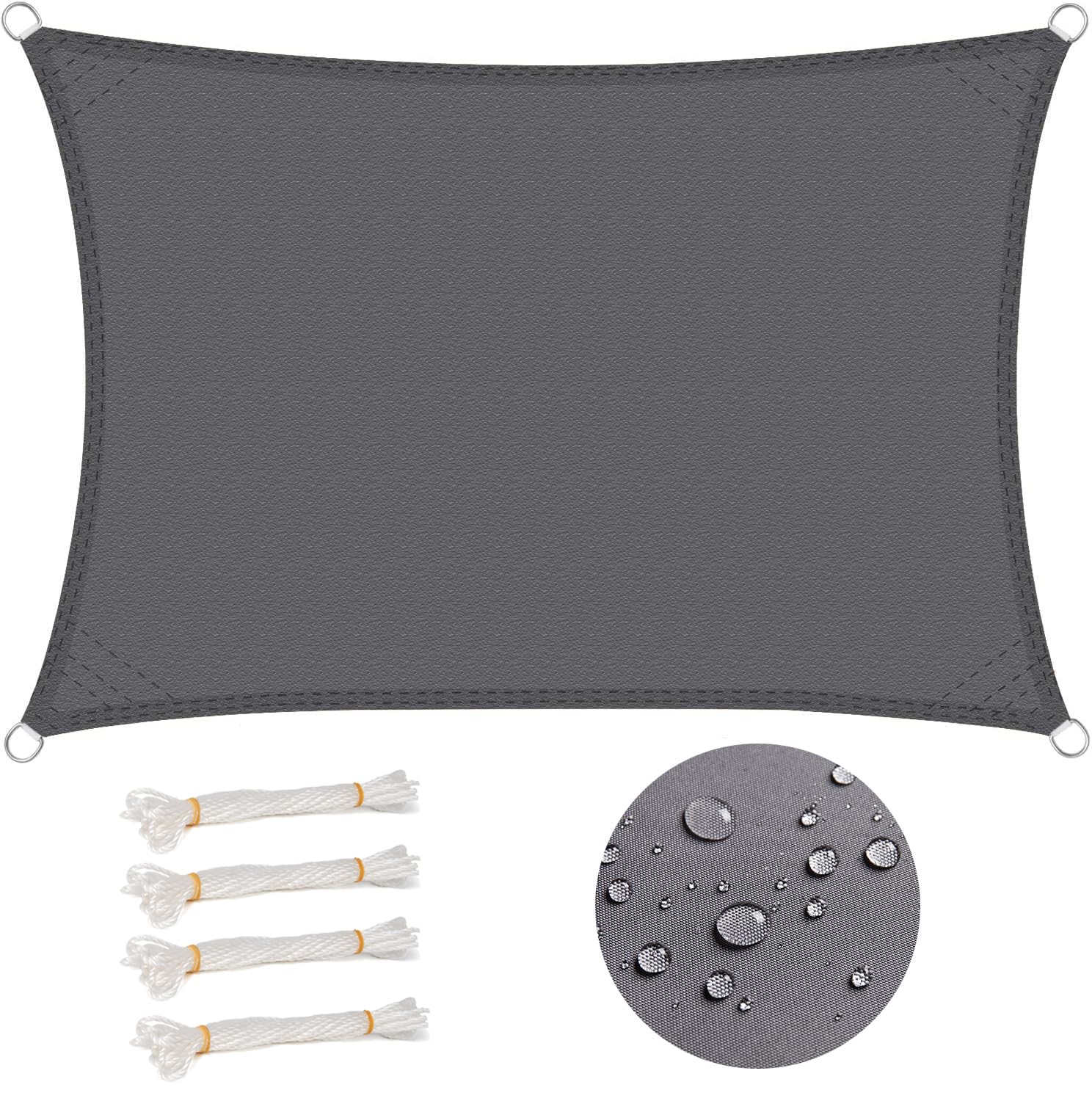 Rechteckiges Sonnensegel 3x4 M, Wasserdicht, 93% Uv-schutz, Wasserabweisend, Winddicht, Polyester Mit Uv-schutz, Geeignet Für Garten, Terrasse, Camping, Grau