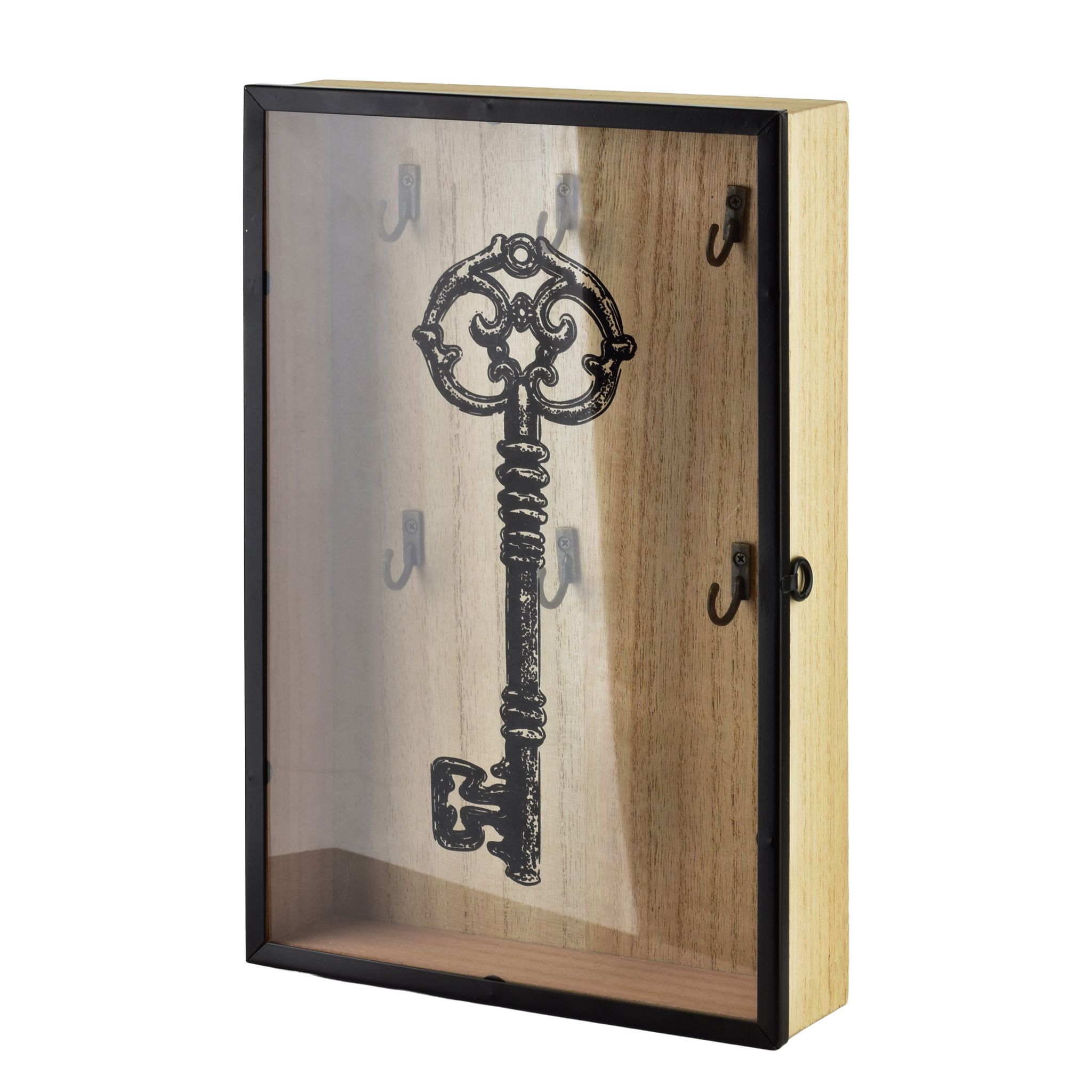 Stacy Schlüsselschrank Aus Holz Mit Glastüren – 30 X 20 X 5,5 Cm, Schwarz