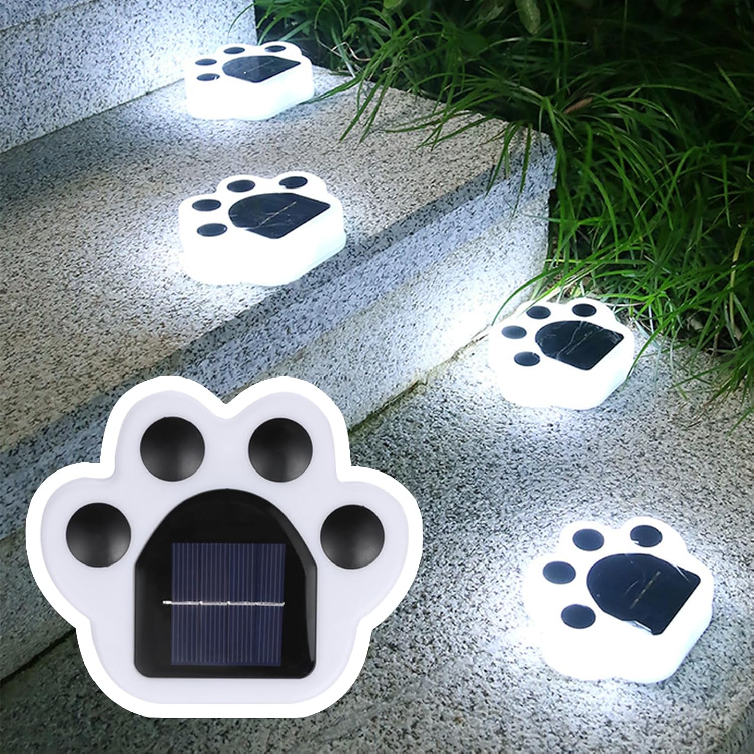 4er-pack Niedliche, Solarbetriebene Pfotenabdrücke, Wasserdichte Led-gartenleuchten Für Den Außenbereich, Tier-gartenleuchten Für Garten, Terrasse, Blumenbeet, Rasen (weiß)