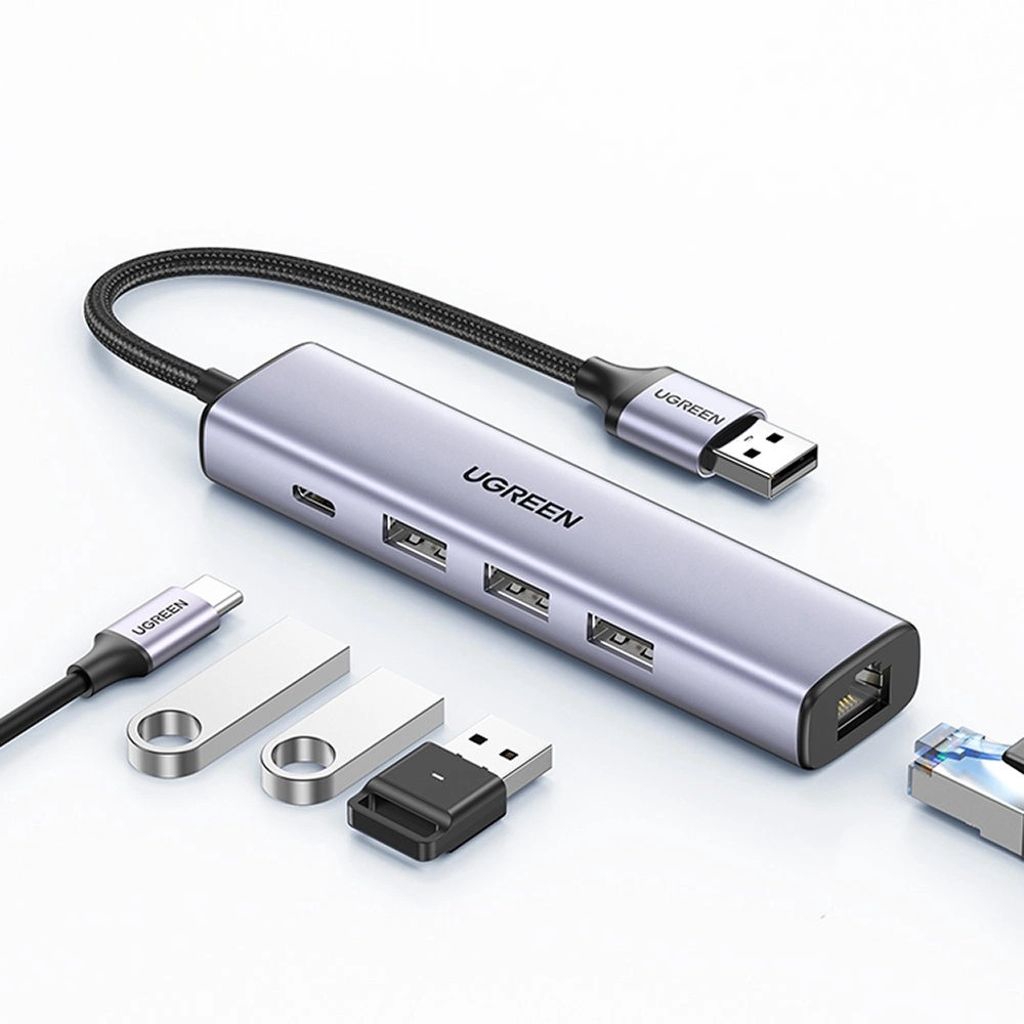 Ugreen Hub Usba 3.0 Auf 3 X Usba / Ethernet Rj45 / Usbc Pd Grau