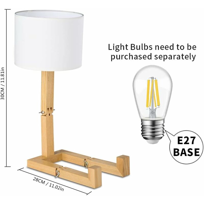 Kreative Roboter-schreibtischlampe, Verstellbar, Mit Platz Für Bücher, Nachttischlampe Aus Holz Mit Stofflampenschirm, E27-schraubfassung, Kompatibel Mit Dekorativer Beleuchtung [energieklasse A] Npte