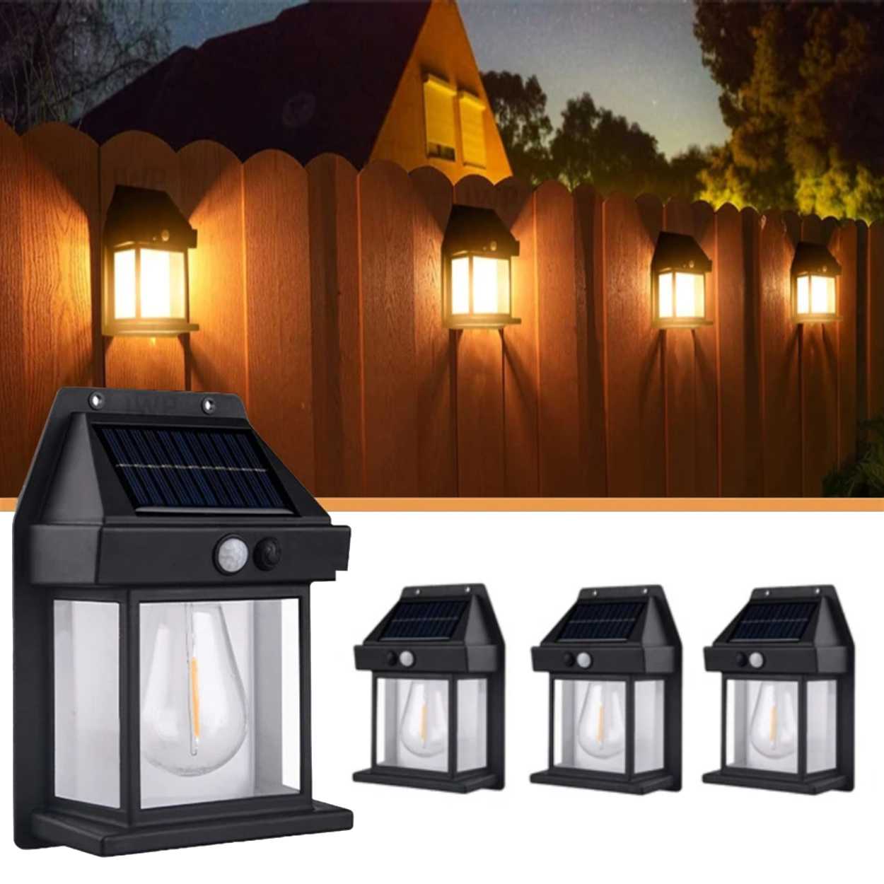 4er-pack Solar-wandleuchten Mit Bewegungsmelder, Schwarz