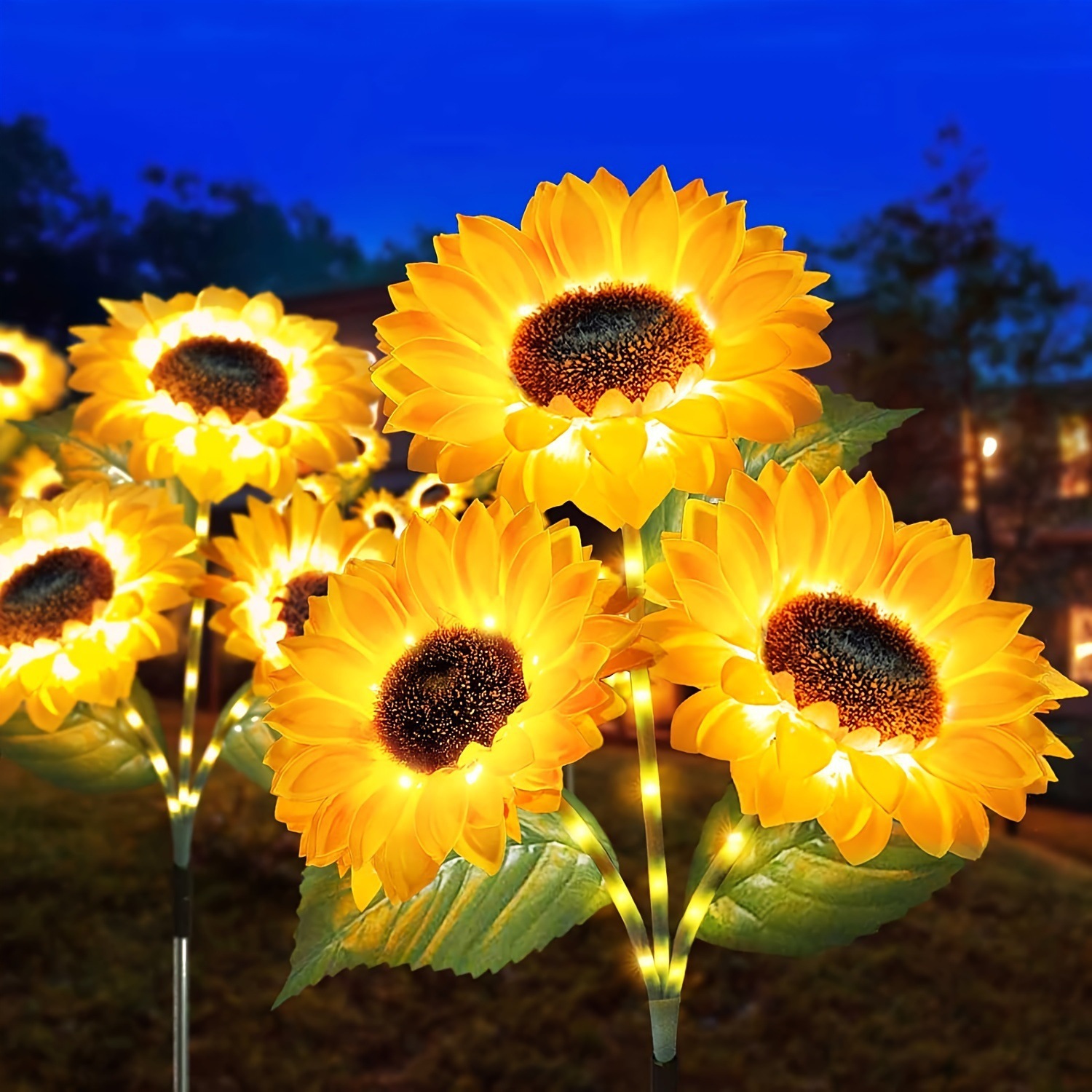 1 Stück Solarbetriebene Sonnenblumen-gartenleuchte, Led-außenleuchte, Wasserdicht, Für Hofwege, 3 Leuchten