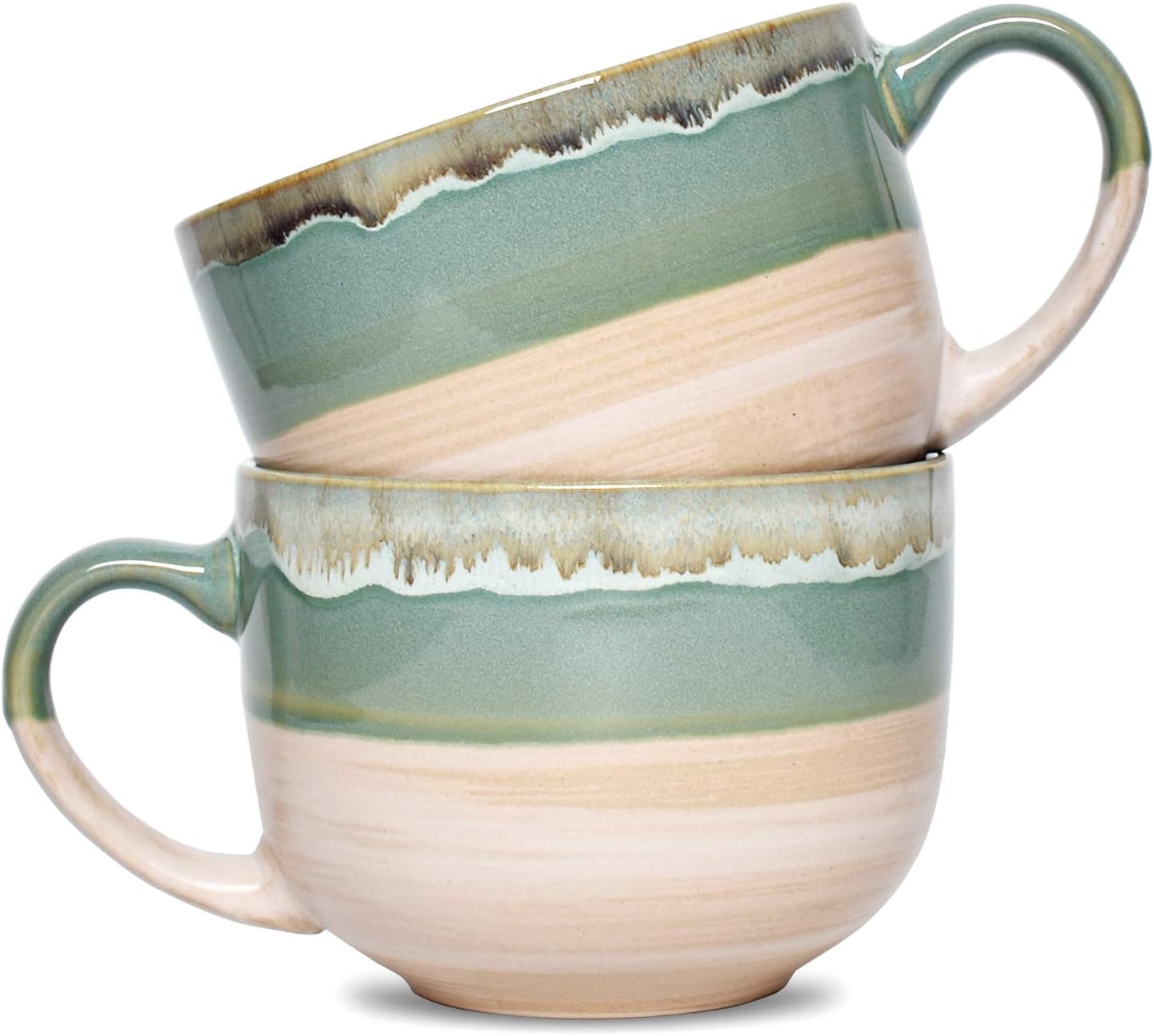 Großes Keramik-kaffeebecher-set, 2er-pack, Jumbo-latte-becher Aus Steingut, Geeignet Für Büro Und Zuhause, 47 Cl, Spülmaschinen- Und Mikrowellengeeignet (grün, 2)