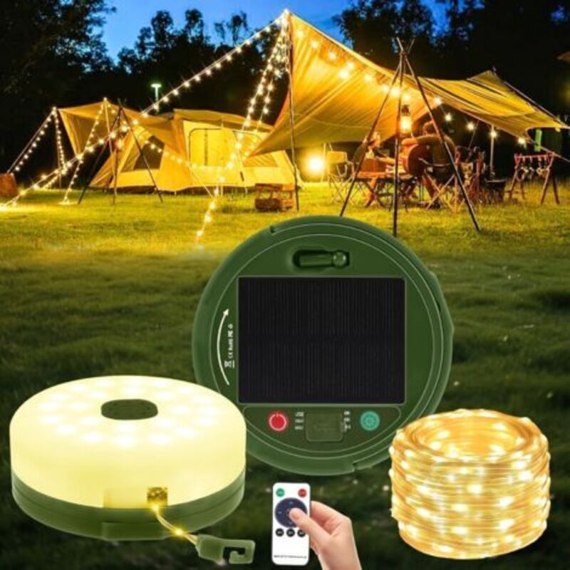 10 M Lange, Einziehbare Lichterkette, Solar- Und Usb-aufladbare Led-camping-lichterkette Mit 8 Lichtmodi, Fernbedienung, Wasserdicht Und Für Den Außenbereich Geeignet